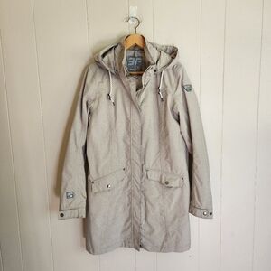 Icepeak Finnish Trademark woman's Parka jacket rain lightweight hood taupe US 12